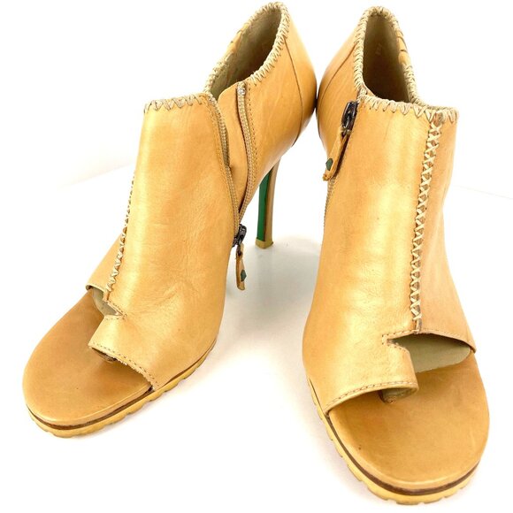 Donald J Pliner Lisa Tan Leather Ankle Heel Stiletto Boots Open Toe Size 8M - Picture 1 of 11